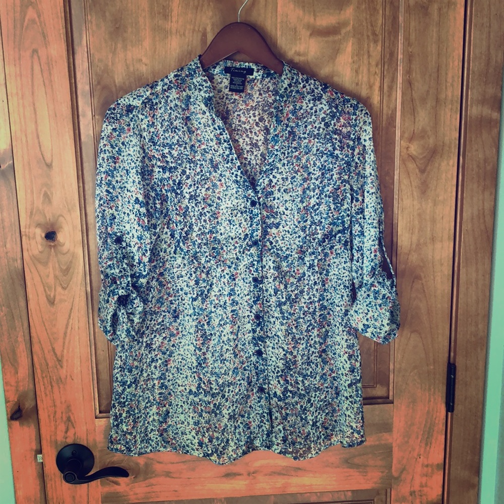 Anthropologie Timing Sheer floral blouse size L
